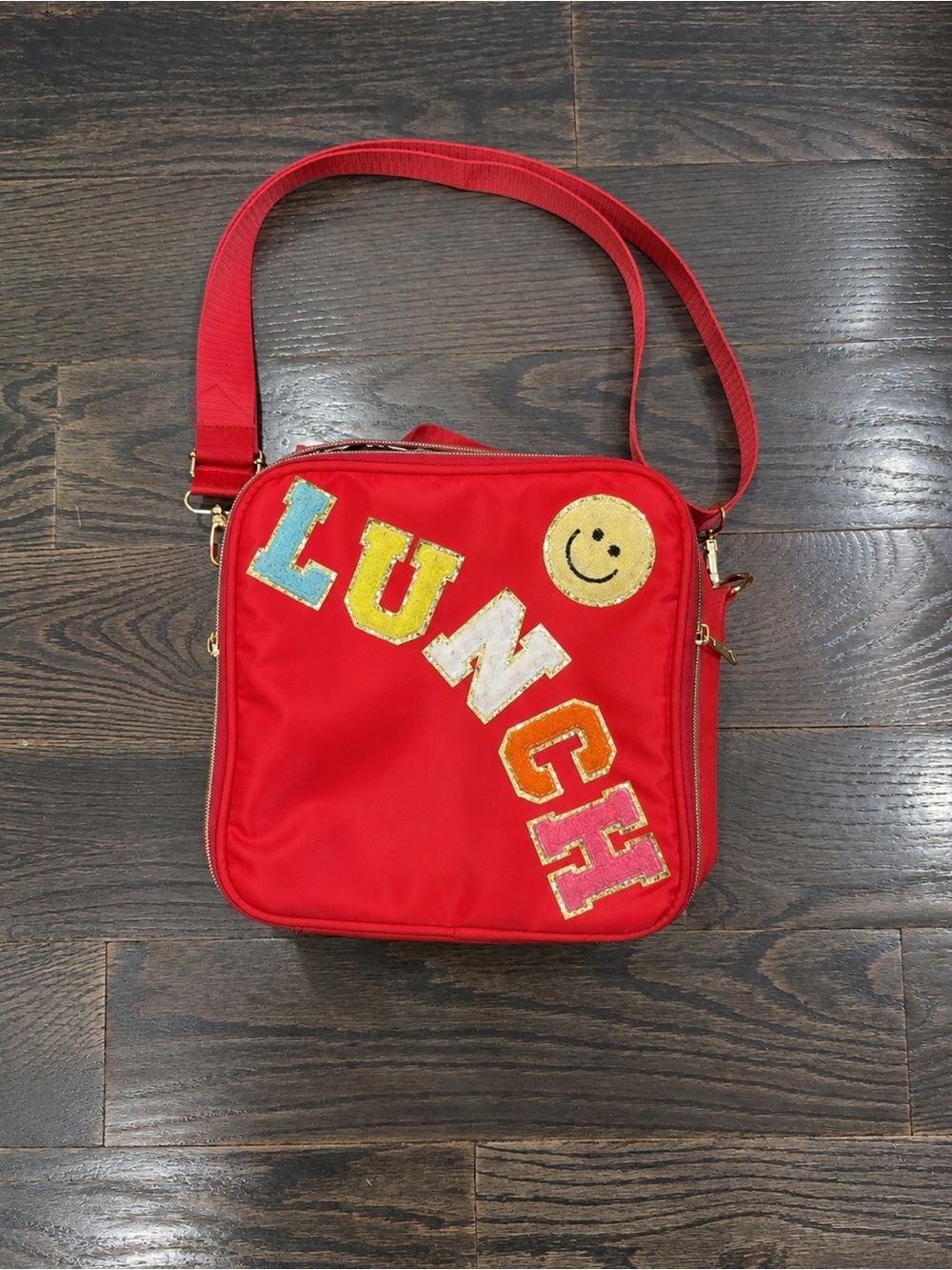 Red Crossbody Lunch Bag - Playful Patch Design